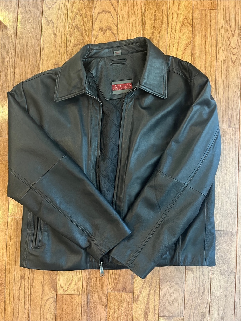 Excelled Men's Black Leather Jacket - Classic Zip Front